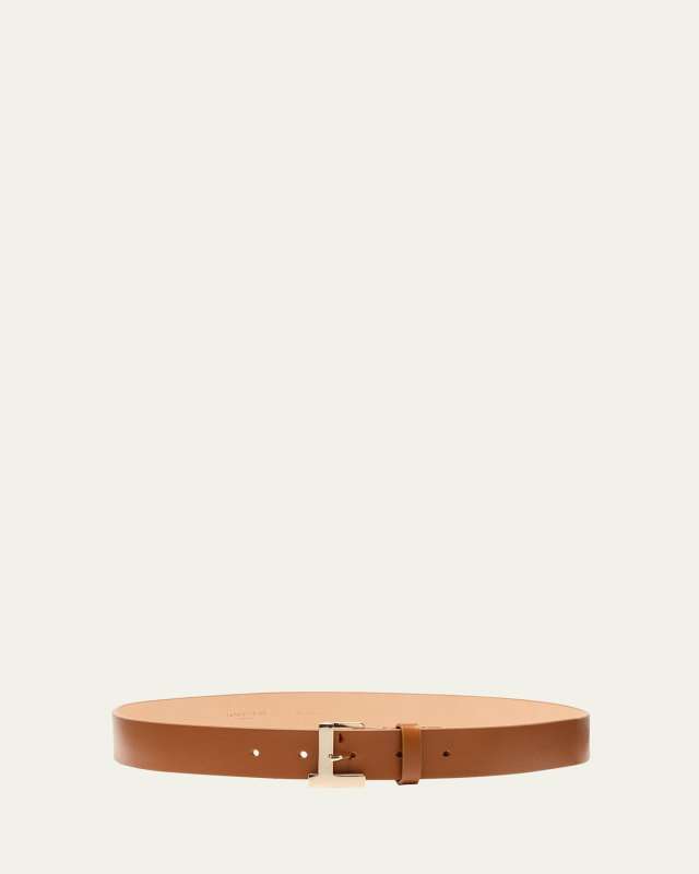 Gold L Beam Buckle Leather Belt